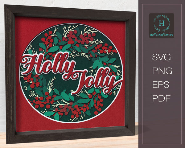 3D HOLLY JOLLY SVG, Christmas Shadow Box Svg