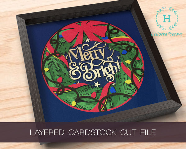 3d MERRY & BRIGHT Svg, CHRISTMAS Shadow Box Svg