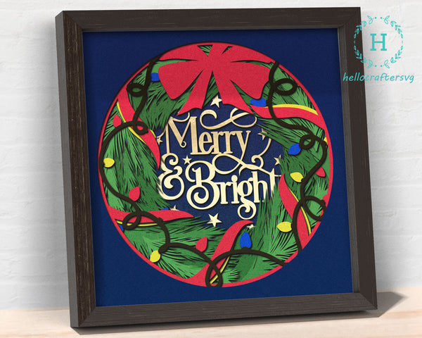 3d MERRY & BRIGHT Svg, CHRISTMAS Shadow Box Svg