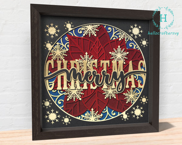3d MERRY Christmas Svg, CHRISTMAS Poinsettia Shadow Box Svg-22