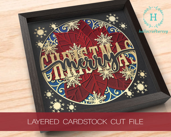 3d MERRY Christmas Svg, CHRISTMAS Poinsettia Shadow Box Svg-33