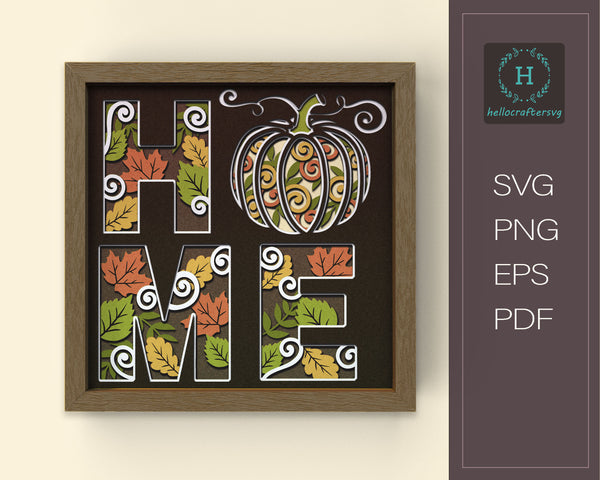 3d PUMPKIN HOME Svg, FALL Shadow Box Svg - Cricut Files, Cardstock Svg,-422
