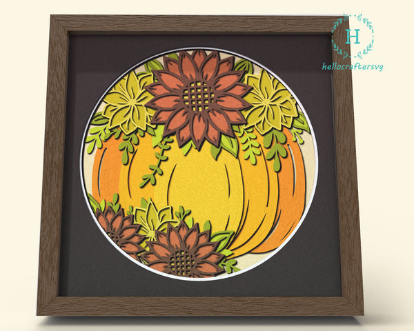3d Pumpkin Sunflower Svg, FALL Shadow Box Svg - Cricut Files, Cardstock Svg