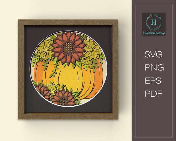 3d Pumpkin Sunflower Svg, FALL Shadow Box Svg - Cricut Files, Cardstock Svg-22