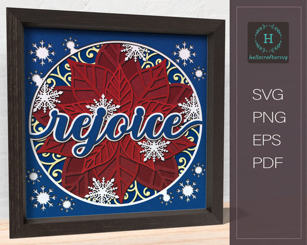3D REJOICE SVG, Christmas Shadow Box Svg, Cricut Files