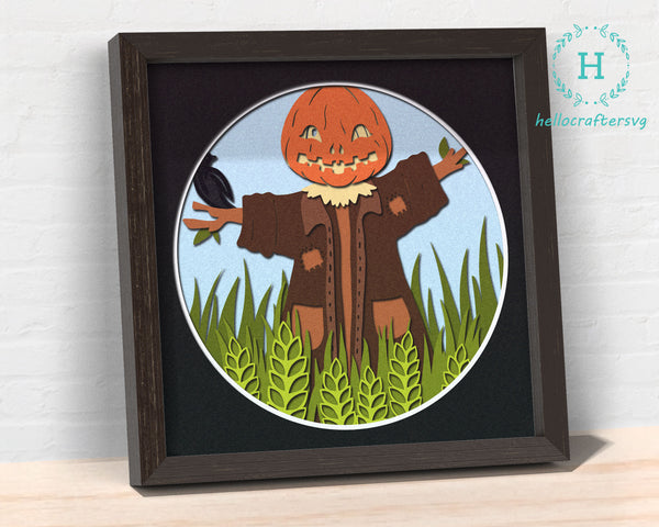 3D SCARECROW SVG, HALLOWEEN Shadow Box Svg, Cricut Files, Cardstock Svg, Silhouette Files - HelloCrafterSvg.g555