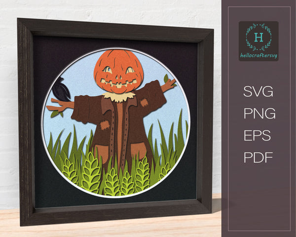 3D SCARECROW SVG, HALLOWEEN Shadow Box Svg, Cricut Files