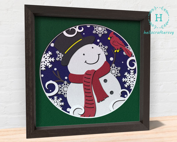 3d Snowman Cardinal Svg, CHRISTMAS Shadow Box Svg