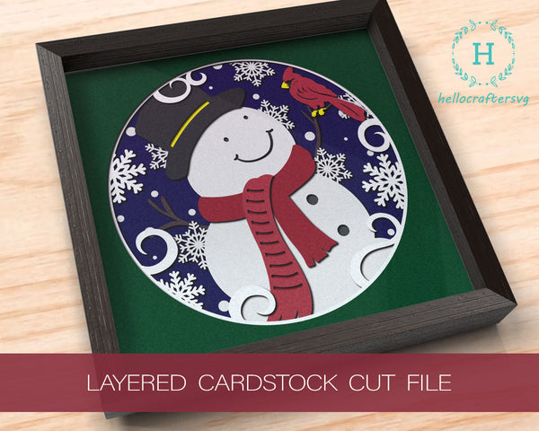 3d Snowman Cardinal Svg, CHRISTMAS Shadow Box Svg