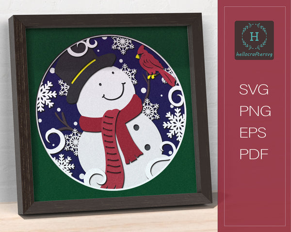 3d Snowman Cardinal Svg, CHRISTMAS Shadow Box Svg