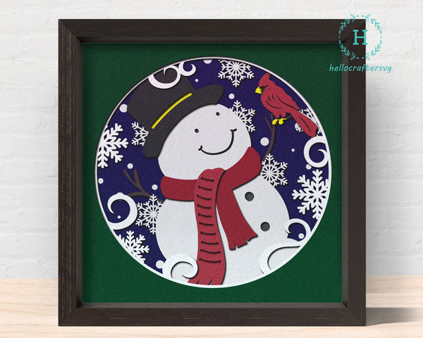 3d Snowman Cardinal Svg, CHRISTMAS Shadow Box Svg