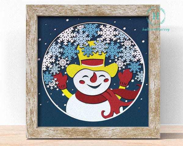 3D CUTE SNOWMAN SVG, Christmas Shadow Box Svg, Cricut Files, Cardstock Svg, Silhouette Files - HelloCrafterSvg