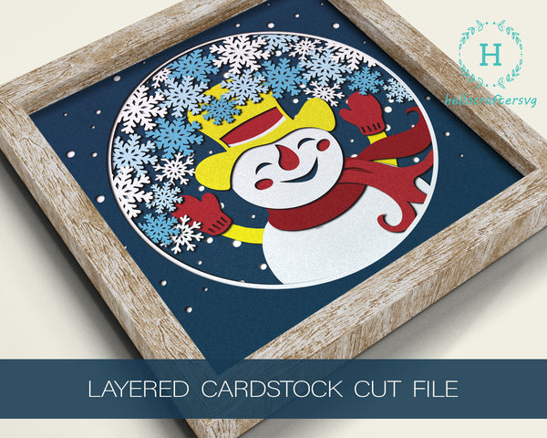 3D CUTE SNOWMAN SVG, Christmas Shadow Box Svg