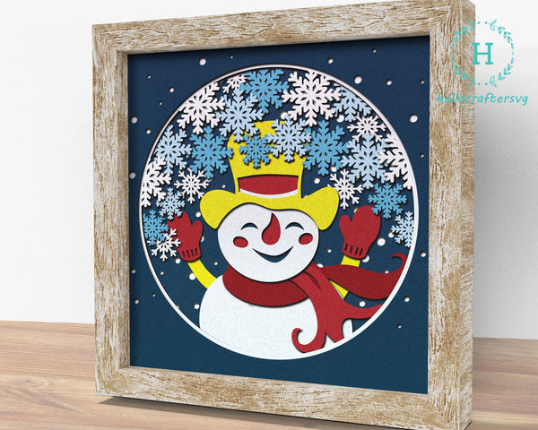 3D CUTE SNOWMAN SVG, Christmas Shadow Box Svg