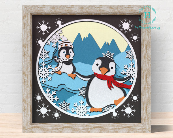 3d WINTER PENGUIN Svg, PENGUIN Shadow Box Svg - Cricut Files, Cardstock Svg, Silhouette Files - HelloCrafterSvg