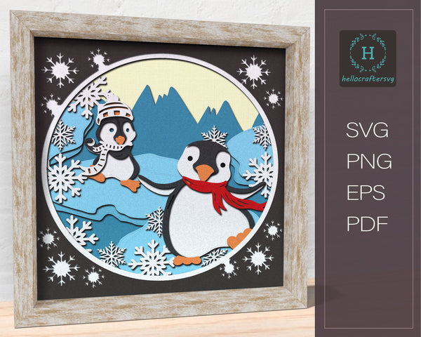 3d WINTER PENGUIN Svg, PENGUIN Shadow Box Svg - Cricut Files, Cardstock Svg, Silhouette Files - HelloCrafterSvg-22