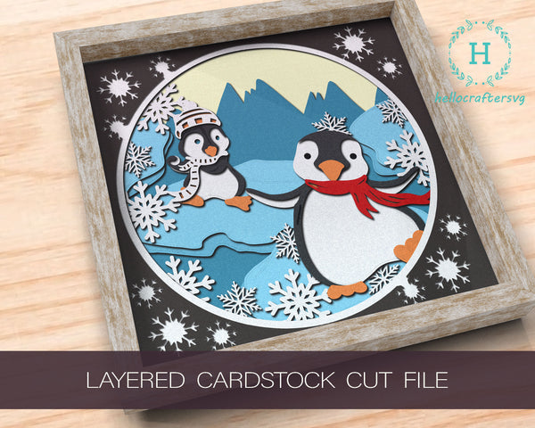 3d WINTER PENGUIN Svg, PENGUIN Shadow Box Svg