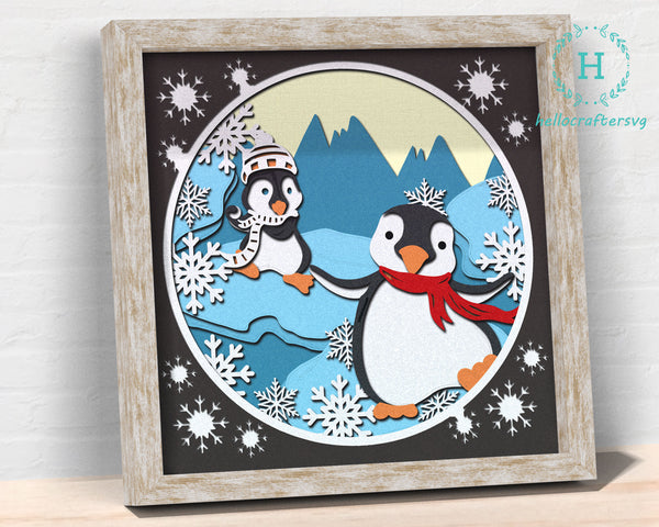 3d WINTER PENGUIN Svg, PENGUIN Shadow Box Svg - Cricut Files, Cardstock Svg, Silhouette Files - HelloCrafterSvg-4536