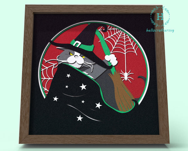 3D WIZARD CAT SVG, Cat Shadow Box Svg