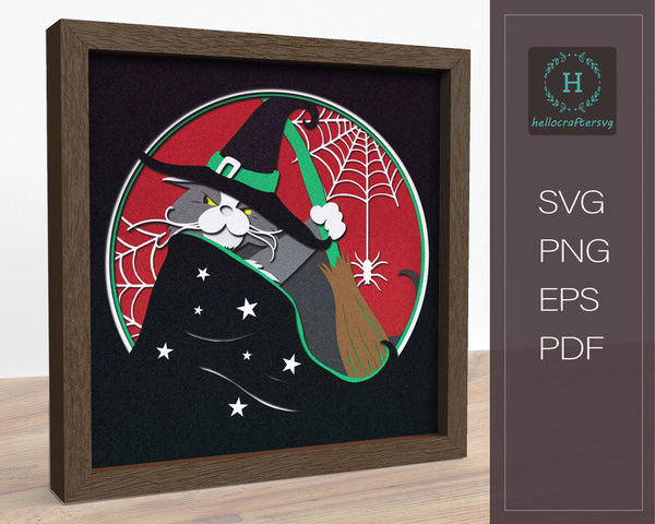 3D WIZARD CAT SVG, Cat Shadow Box Svg-hellocraftersvg