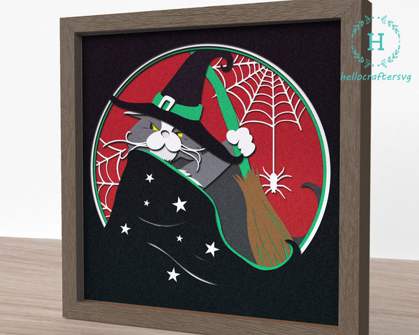 3D WIZARD CAT SVG, Cat Shadow Box Svg