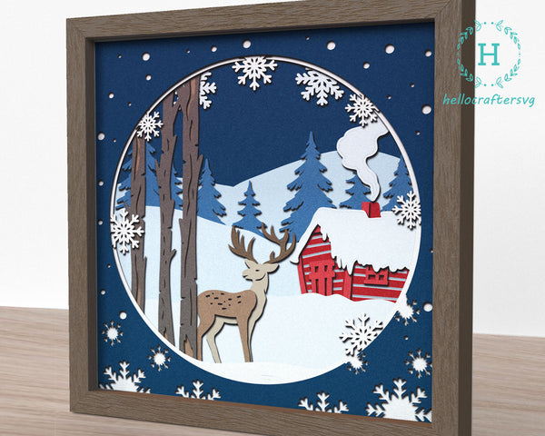 3d WOODLAND DEER Svg, CHRISTMAS Shadow Box Svg