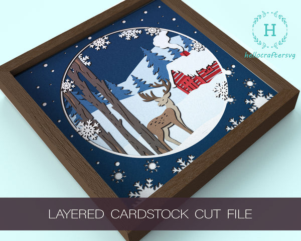 3d WOODLAND DEER Svg, CHRISTMAS Shadow Box Svg