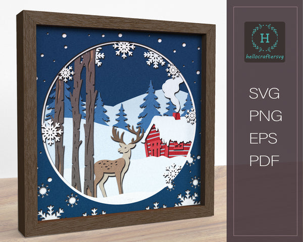 3d WOODLAND DEER Svg, CHRISTMAS Shadow Box Svg