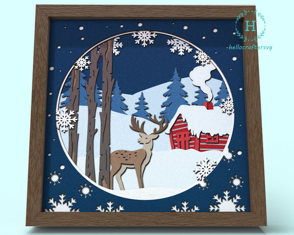3d WOODLAND DEER Svg, CHRISTMAS Shadow Box Svg - Cricut Files, Cardstock Svg, Silhouette Files - HelloCrafterSvg99