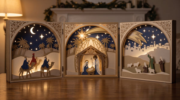 3D NATIVITY SHOOTING STAR TRIPTYCH SHADOW BOX SVG