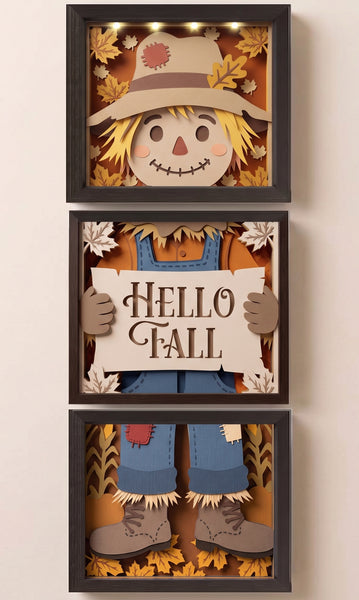 3D SCARECROW TRIO SET SHADOW BOX SVG