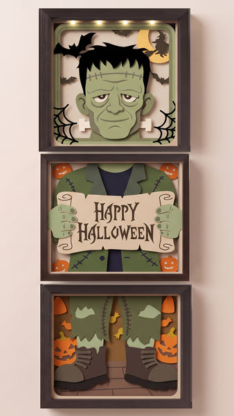3D FRANKESTEIN TRIO SET SHADOW BOX SVG