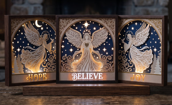 3D ANGEL CHRISTMAS TRIPTYCH SHADOW BOX SVG