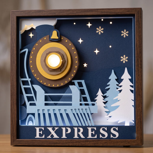 3D NORTH POLAR EXPRESS TRIO SET TRIPTYCH SHADOW BOX SVG