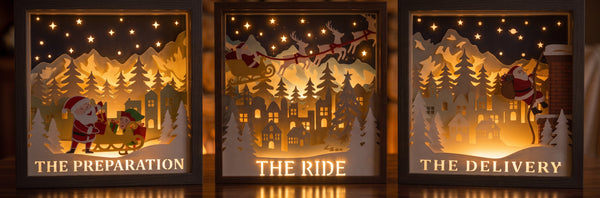 3D SANTA TRIPTYCH SHADOW BOX SVG