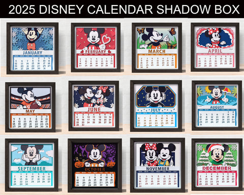 2025 DISNEY CALENDAR SHADOW BOX BUNDLE Svg - Cricut Files, Cardstock Svg, Silhouette Files - HelloCrafterSvg