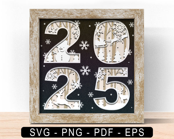 3D 2025 SHADOW BOX SVG, NEW Year 2024 Svg