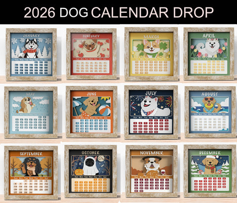 2026 DOG CALENDAR SHADOW BOX BUNDLE Svg - Cricut Files, Cardstock Svg, Silhouette Files - HelloCrafterSvg 