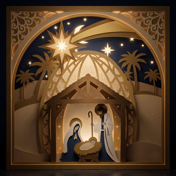 3D NATIVITY SHOOTING STAR TRIPTYCH SHADOW BOX SVG