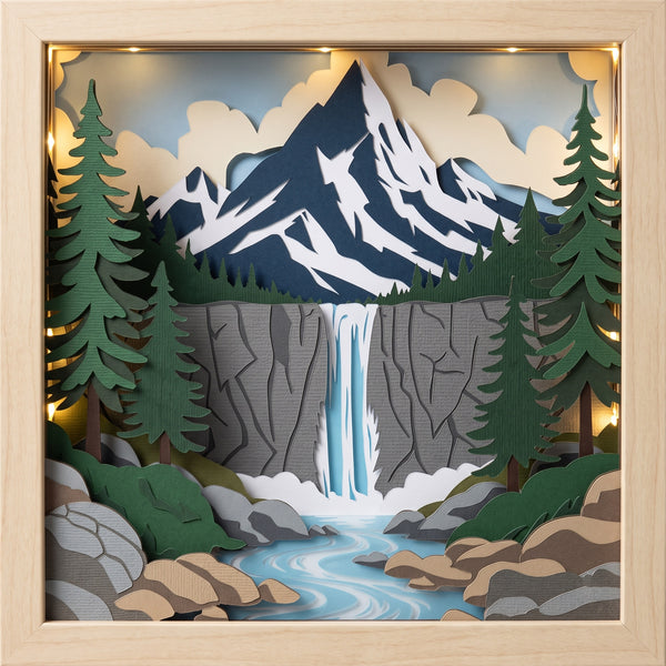 3D MOUNTAIN LAKE SUNSET TRIPTYCH SHADOW BOX SVG