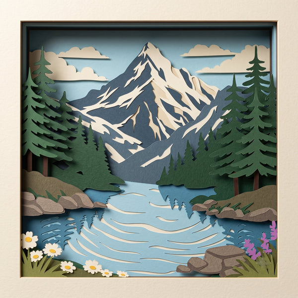3D MOUNTAIN LAKE SUNSET TRIPTYCH SHADOW BOX SVG