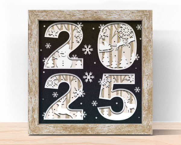 3D 2025 SHADOW BOX SVG, NEW Year 2024 Svg