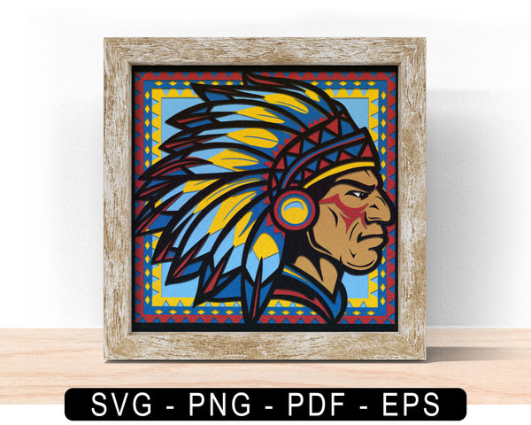 3D NATIVE AMERICAN Svg, NATIVE AMERICAN Shadow Box Svg