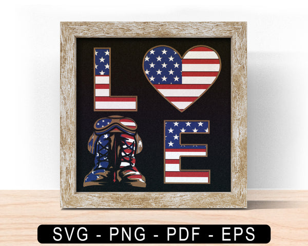 3D LOVE BOOT VETERAN EAGLE Svg, VETERAN LOVE BOOTS Shadow Box Svg 