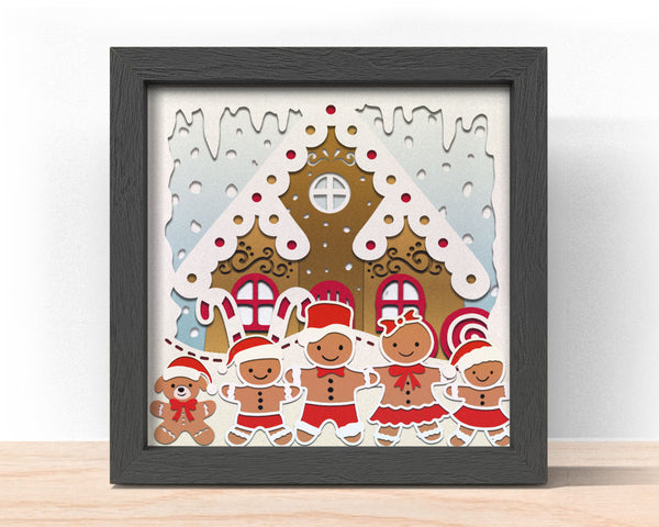 3D CUSTOMISABLE GINGERBREAD FAMILY WITH ALL MEMBER Svg - CHRISTMAS Shadow Box Svg