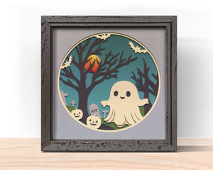 3D CUTE GHOST SVG, GHOST CEMENETRY HALLOWEEN Shadow Box Svg