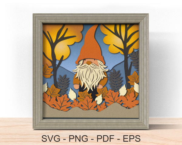 3D FALL PUMPKIN GNOME SVG, Fall GNOME Shadow Box Svg 