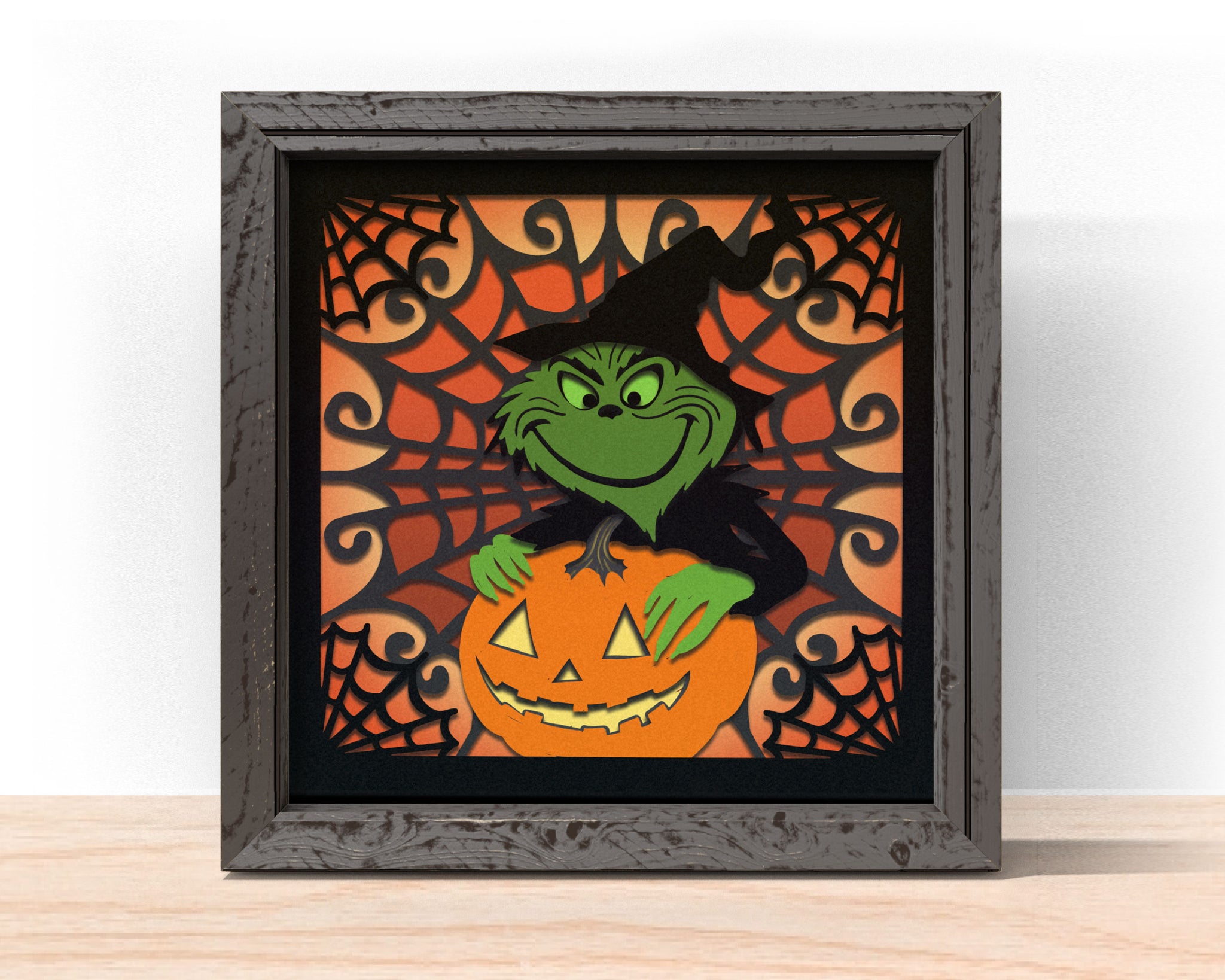 3D HALLOWEEN GRINCH SVG, PUMPKIN GRINCH HALLOWEEN Shadow Box Svg 
