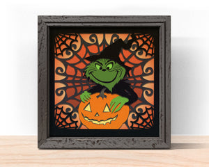 3D HALLOWEEN GRINCH SVG, PUMPKIN GRINCH HALLOWEEN Shadow Box Svg 