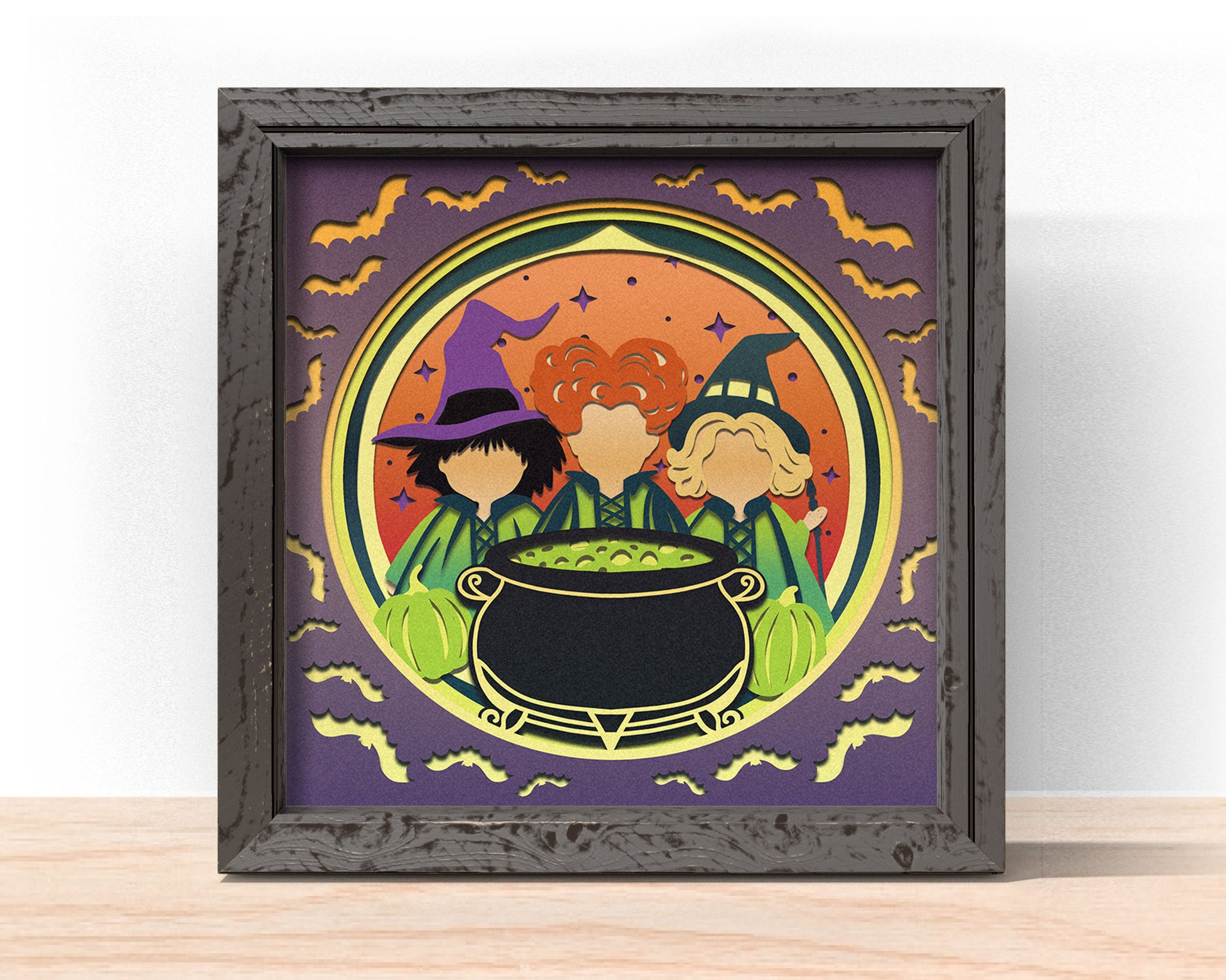 3D HOCUS POCUS CAULDRON SVG, Witch Shadow Box Svg